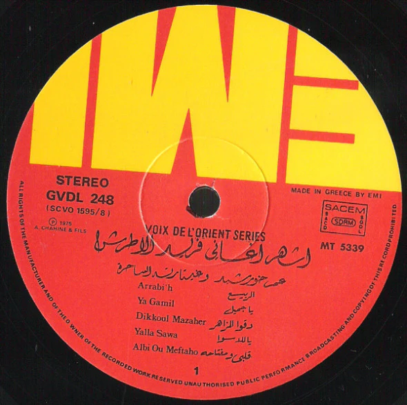 Omar Khorshid = Omar Khorshid - أشهر أغاني فريد الأطرش = Tribute To Farid El Atrache (LP, Album) - Image 3