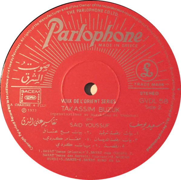 سعيد يوسف = Said Youssuf* - تقاسيم علر البزق = Takassim Buzuk (LP, Album) - Image 4