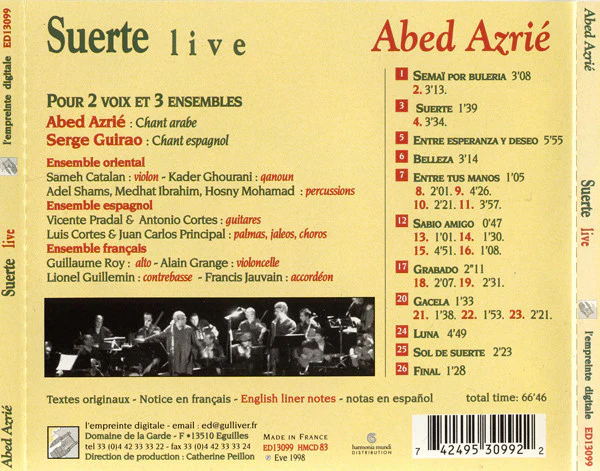 Abed Azrié - Suerte Live (CD, Album) - Image 2