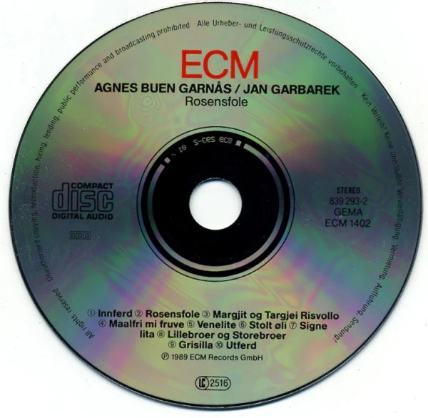 Agnes Buen Garnås & Jan Garbarek - Rosensfole (CD, Album) - Image 2