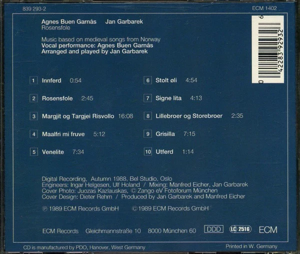 Agnes Buen Garnås & Jan Garbarek - Rosensfole (CD, Album) - Image 3