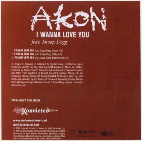 Akon Feat. Snoop Dogg - I Wanna Love You (CDr, Maxi, Promo) - Image 2