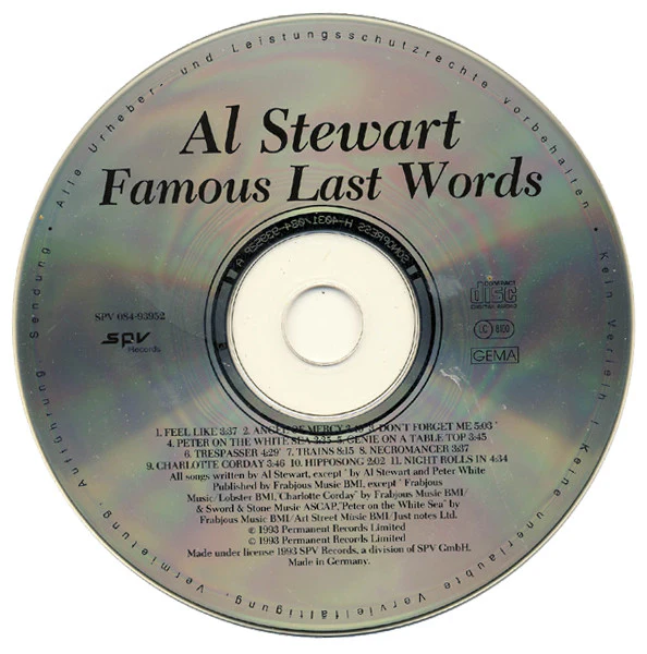 Al Stewart - Famous Last Words (CD, Album) - Image 4