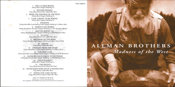 Allman Brothers* - Madness Of The West (CD, Album, Comp, RE) - Image 2