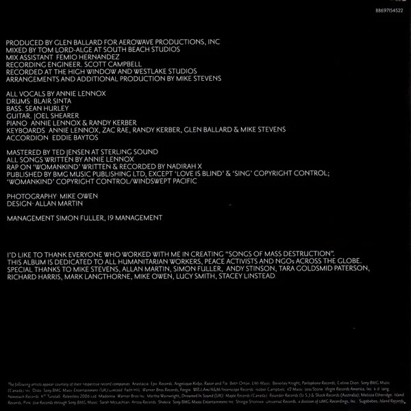Annie Lennox - Songs Of Mass Destruction (CD, Album) - Image 5