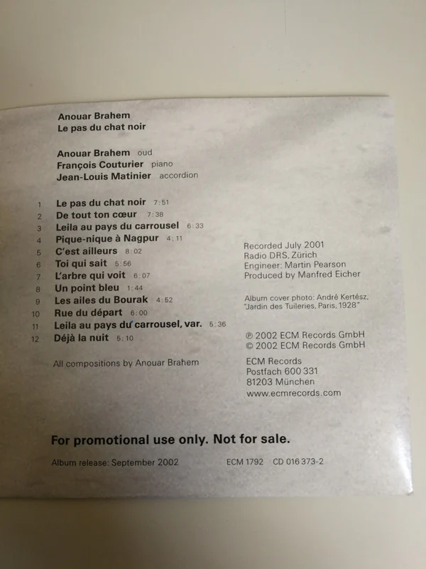 Anouar Brahem - Le Pas Du Chat Noir (CD, Album, Promo) - Image 2