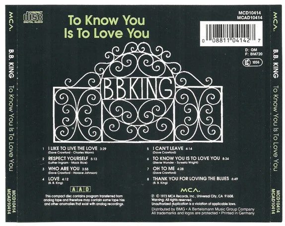 B.B. King - To Know You Is To Love You (CD, Album, RE) - Image 2