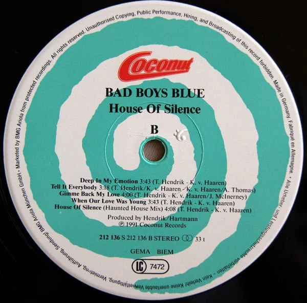 Bad Boys Blue - House Of Silence (LP, Album, Gat) - Image 5