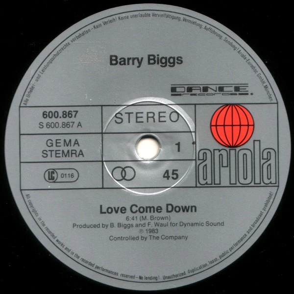 Barry Biggs - Love Come Down (12") - Image 3
