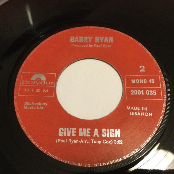 Barry Ryan - Kitsch / Give Me A Sign (7", Single, Mono)