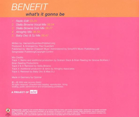 Benefit (3) - What's It Gonna Be (CD, Single, Copy Prot.) - Image 2
