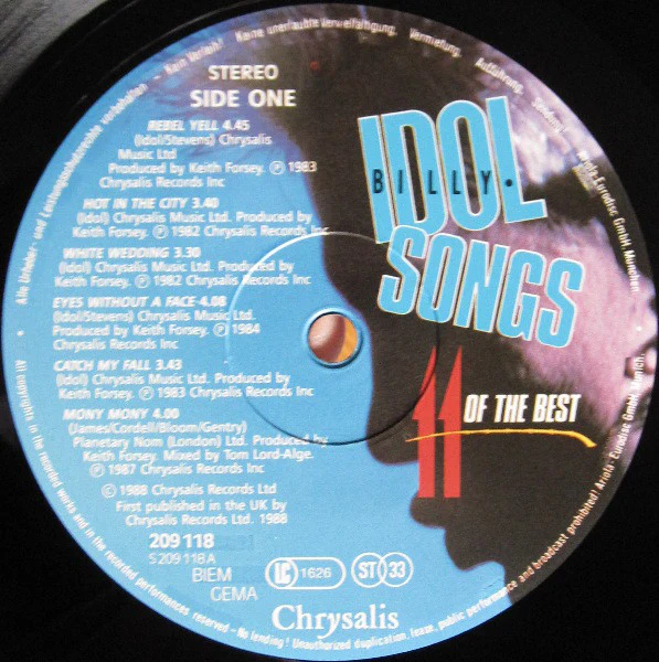 Billy Idol - Billy Idol Songs - 11 Of The Best (LP, Comp) - Image 3