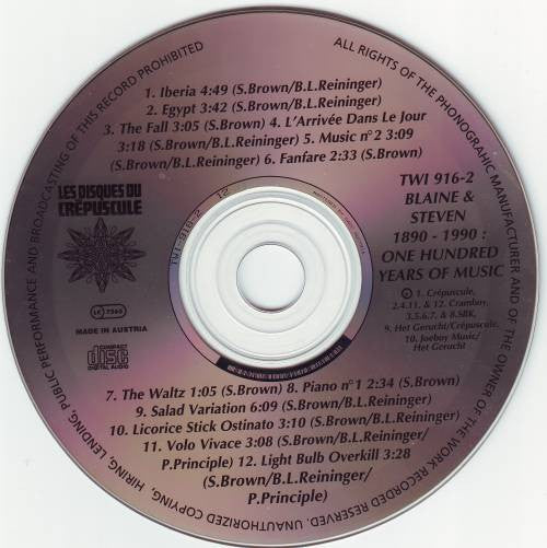 Blaine* & Steven* - 1890 - 1990: One Hundred Years Of Music (CD) - Image 2