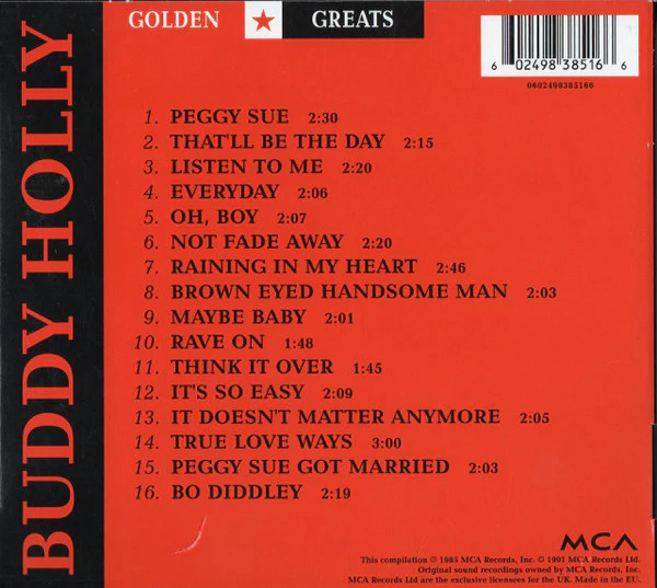 Buddy Holly - Golden Greats (CD, Comp, RE, Pul) - Image 2