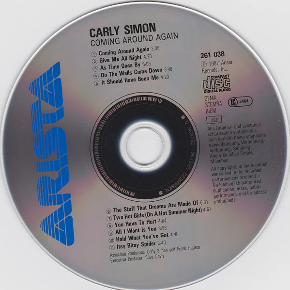 Carly Simon - Coming Around Again (CD, Album, RE, RP) - Image 3