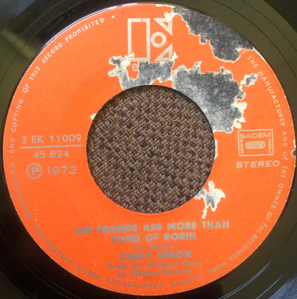 Carly Simon - You're So Vain / His Friends Are More Than Fond Of Robin (7", Single) - Image 2