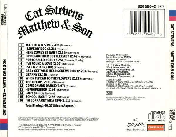Cat Stevens - Matthew & Son (CD, Album, RM) - Image 2
