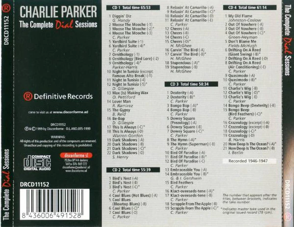 Charlie Parker - The Complete Dial Sessions (4xCD, Comp, RE) - Image 2