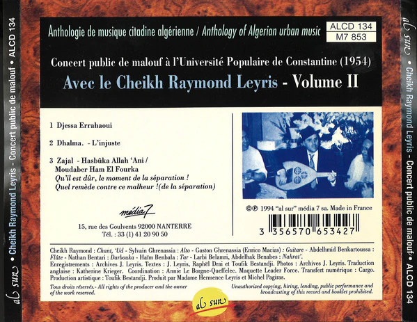 Cheikh Raymond - Concert Public De Malouf À L'Université De Constantine (1954). Volume II (CD, Album) - Image 2