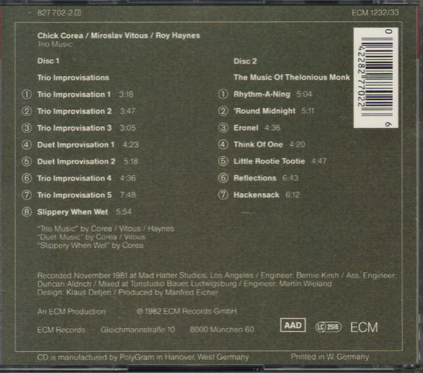 Chick Corea, Miroslav Vitous, Roy Haynes - Trio Music (2xCD, Album, RE) - Image 2
