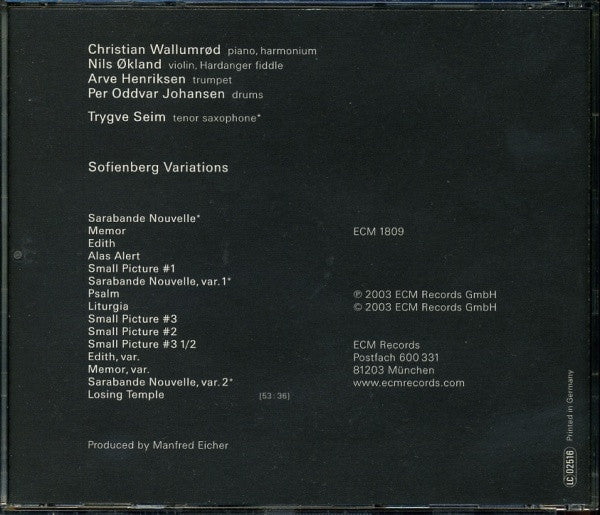 Christian Wallumrød Ensemble - Sofienberg Variations (CD, Album) - Image 4