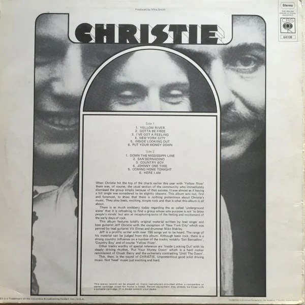 Christie - Christie Featuring San Bernadino And Yellow River (LP, Album) - Image 2