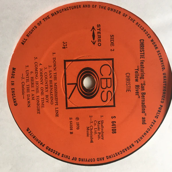 Christie - Christie Featuring San Bernadino And Yellow River (LP, Album) - Image 4