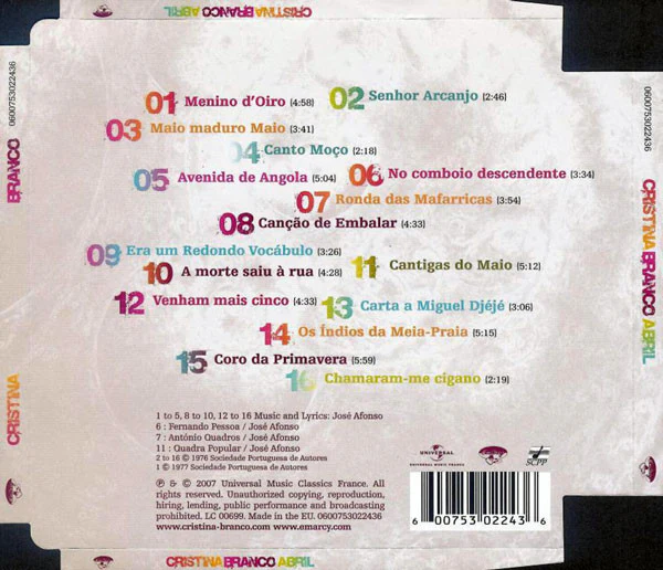 Cristina Branco - Abril (CD, Album) - Image 2
