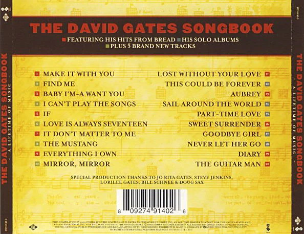 David Gates - The David Gates Songbook (A Lifetime Of Music) (CD, Comp) - Image 2