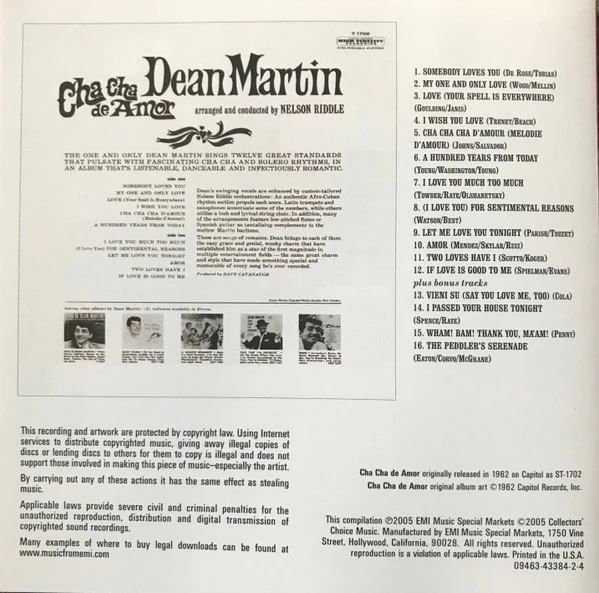 Dean Martin - Cha Cha De Amor (CD, Album, RE, RM) - Image 2