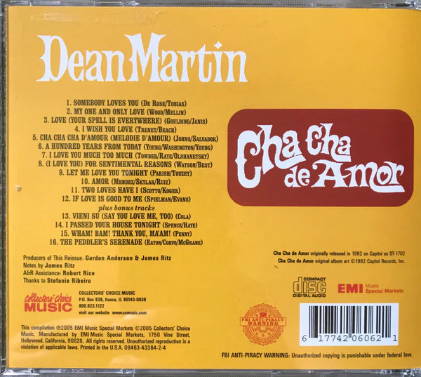 Dean Martin - Cha Cha De Amor (CD, Album, RE, RM) - Image 3