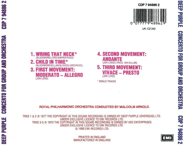 Deep Purple & The Royal Philharmonic Orchestra, Malcolm Arnold - Concerto For Group And Orchestra (CD, Album, RE) - Image 2