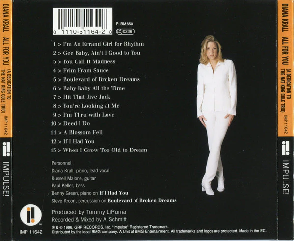 Diana Krall - All For You (A Dedication To The Nat King Cole Trio) (CD, Album) - Image 2