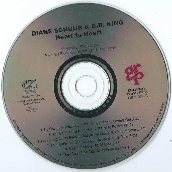 Diane Schuur & B.B. King - Heart To Heart (CD, Album) - Image 3