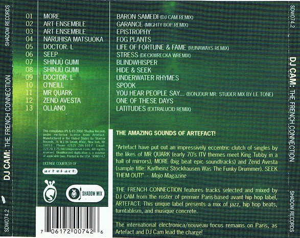 DJ Cam - The French Connection (A Continuous Mix Featuring The Sounds Of Artefact) (CD, Mixed, Dar) - Image 2