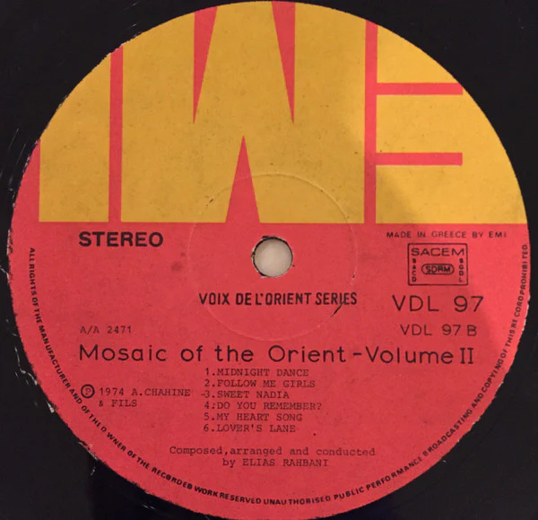 Elias Rahbani - ناي ، بزق ، وغيتار = Mosaic Of The Orient Volume II (Näi, Buzuk & Guitar) (LP, Album, RP) - Image 4