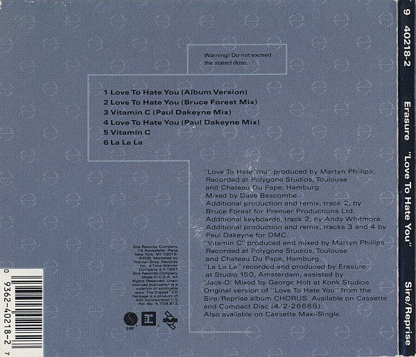 Erasure - Love To Hate You (CD, Maxi, Dig) - Image 3