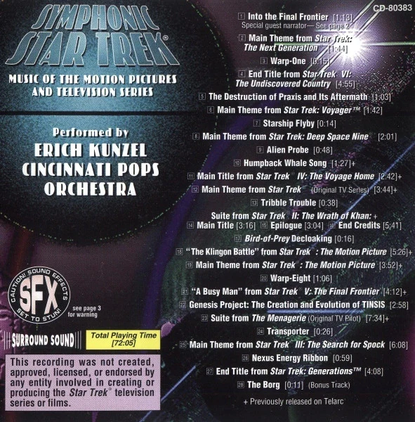 Erich Kunzel, Cincinnati Pops Orchestra - Symphonic Star Trek (CD, Album) - Image 2
