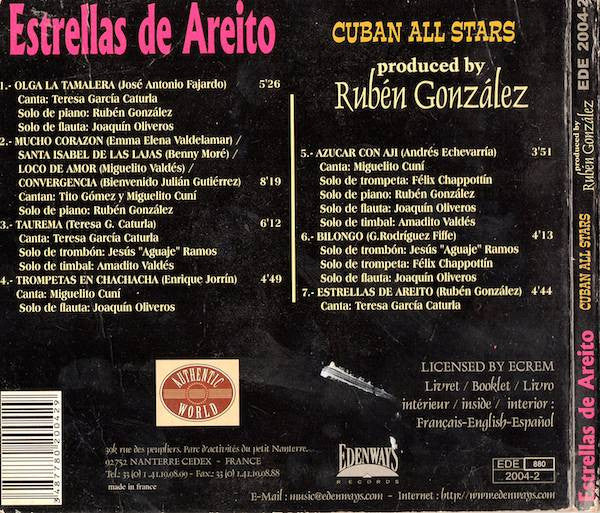 Estrellas De Areito Produced By Rubén González - Cuban All Stars (CD, Comp) - Image 2