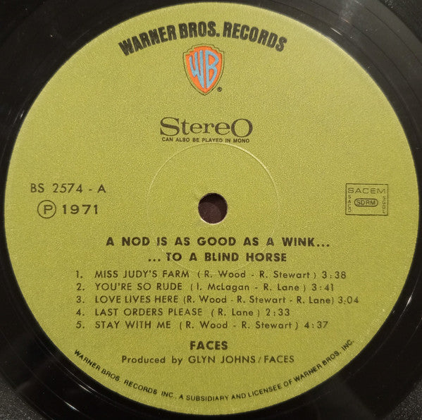 Faces - A Nod's As Good As A Wink...To A Blind Horse (LP, Album) - Image 3