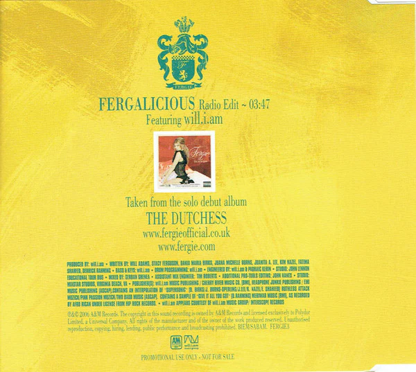 Fergie (2) Featuring Will.i.am* - Fergalicious (CD, Single, Promo) - Image 3