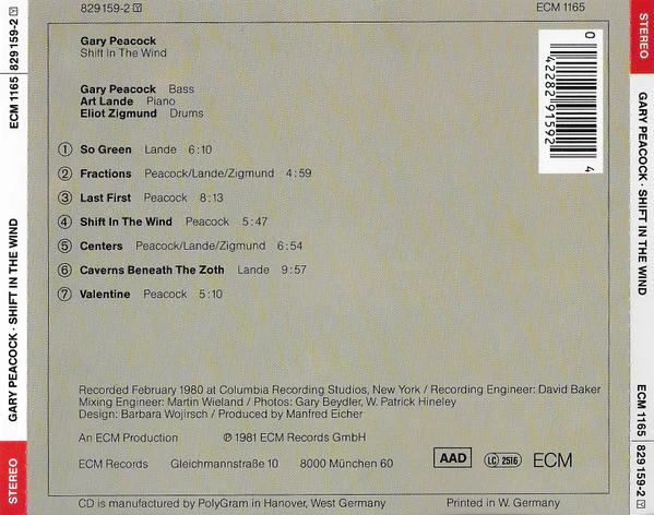 Gary Peacock, Art Lande, Eliot Zigmund - Shift In The Wind (CD, Album, RE) - Image 2