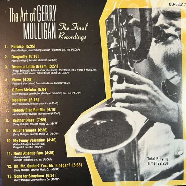 Gerry Mulligan - The Art of Gerry Mulligan: The Final Recordings (CD, Comp) - Image 2