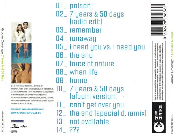 Groove Coverage - 7 Years & 50 Days (CD, Album, Copy Prot.) - Image 4