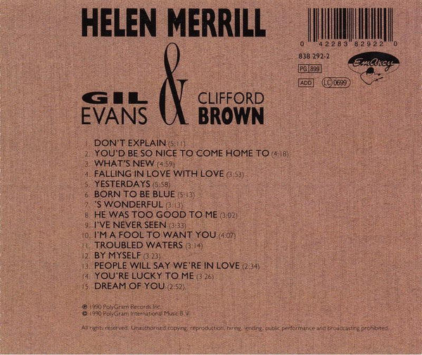 Helen Merrill, Gil Evans & Clifford Brown - Helen Merrill With Clifford Brown & Gil Evans (CD, Comp) - Image 2