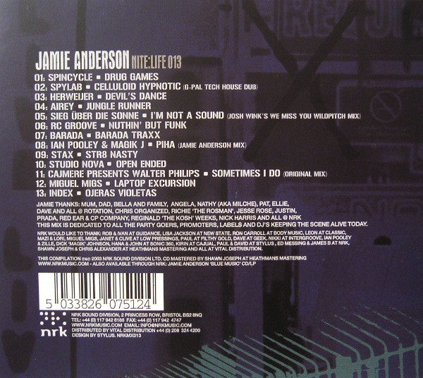 Jamie Anderson - Nite:Life 013 (CD, Comp, Mixed) - Image 2