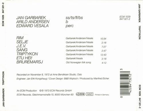 Jan Garbarek • Arild Andersen • Edward Vesala - Triptykon (CD, Album, RE) - Image 2