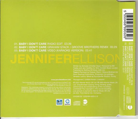 Jennifer Ellison - Baby I Don't Care (CD, Single, Enh, CD2) - Image 2
