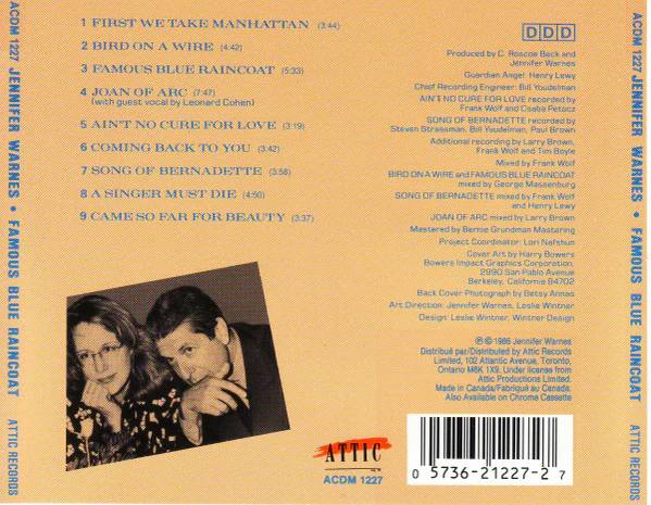 Jennifer Warnes - Famous Blue Raincoat (The Songs Of Leonard Cohen) (CD, Album, RE) - Image 3