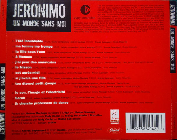 Jeronimo - Un Monde Sans Moi (CD, Album, Copy Prot.) - Image 2
